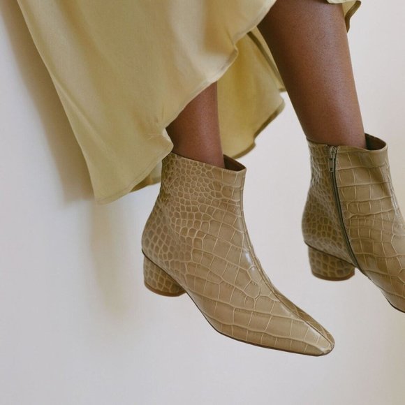 LoQ Matea Pepita Croc Bootie Light Beige Leather Women's Boots - New! - Picture 3 of 4